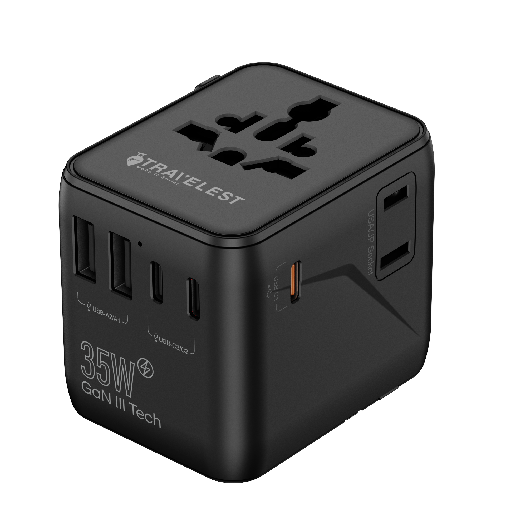 Travelest Universal Travel Adapter GaN 35W with 3 USB-C & 2 USB-A, AC 2500W, Works with 200+ Countries image 0