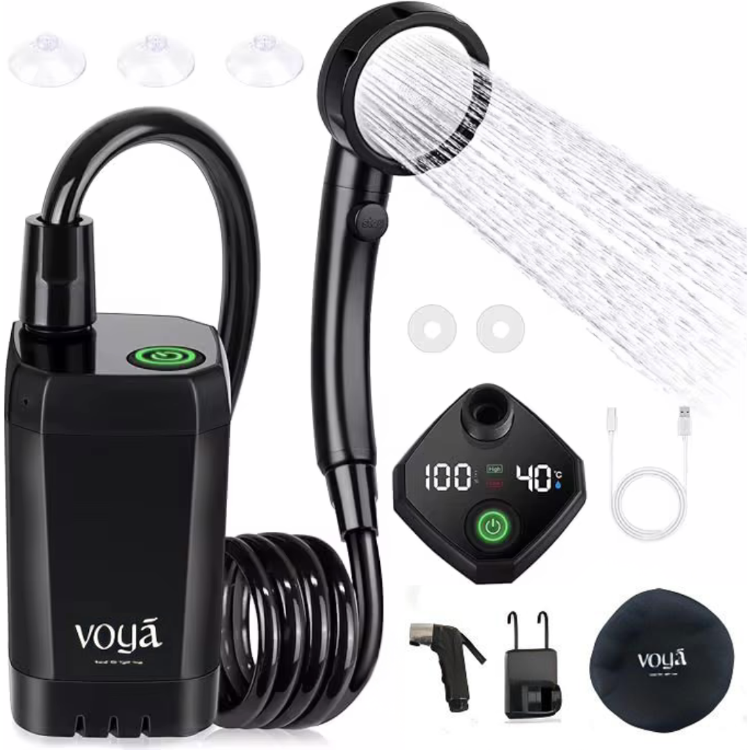 شطاف ودش السفر مع سطل قابل للطي ومضخة شحن سعة 6000 مللي أمبير للاستخدام الأطول – Voya image 1