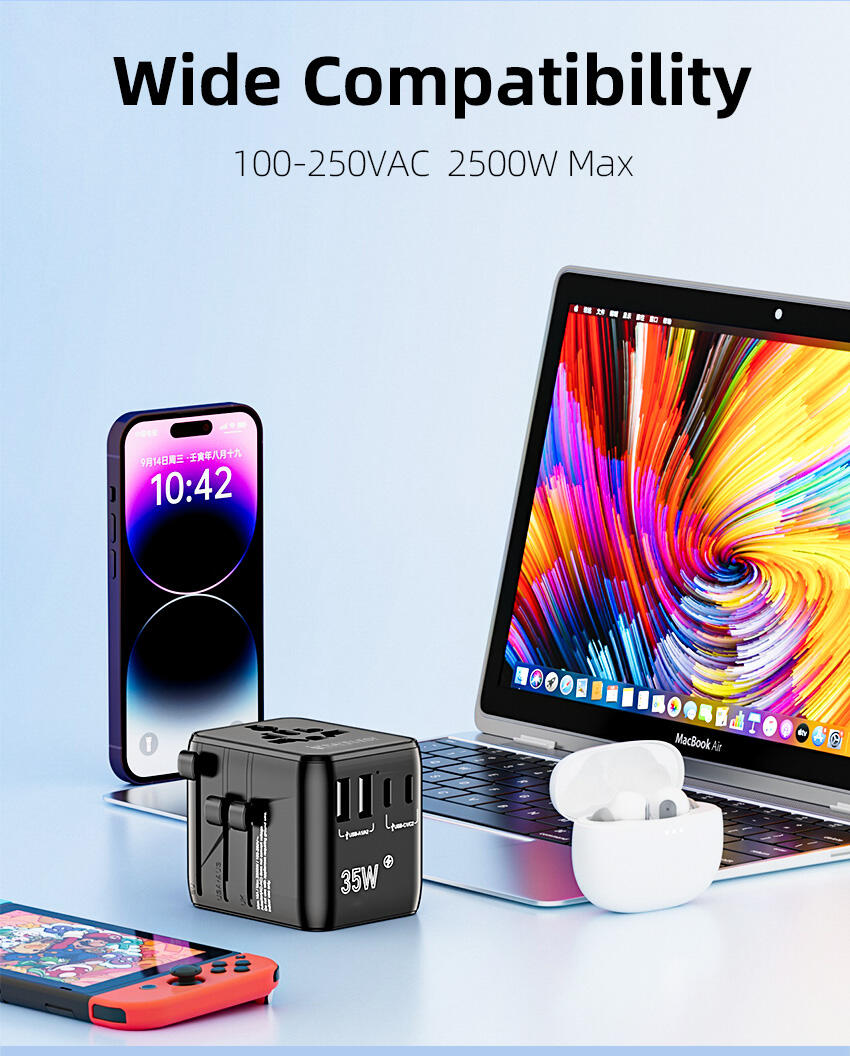 Travelest Universal Travel Adapter GaN 35W with 3 USB-C & 2 USB-A, AC 2500W, Works with 200+ Countries image 10
