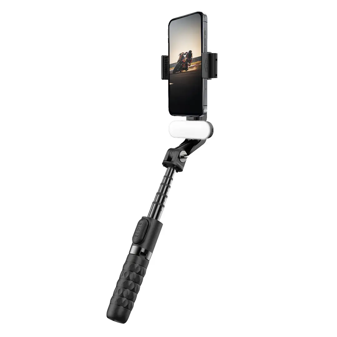 Porodo QuadBase Gimbal Stabilizer with Detachable Fill Light, 10.87 to 15.04cm Mount Holder Range, Anti-Shake, 79cm Extended Length, Remote Control - Black image 0