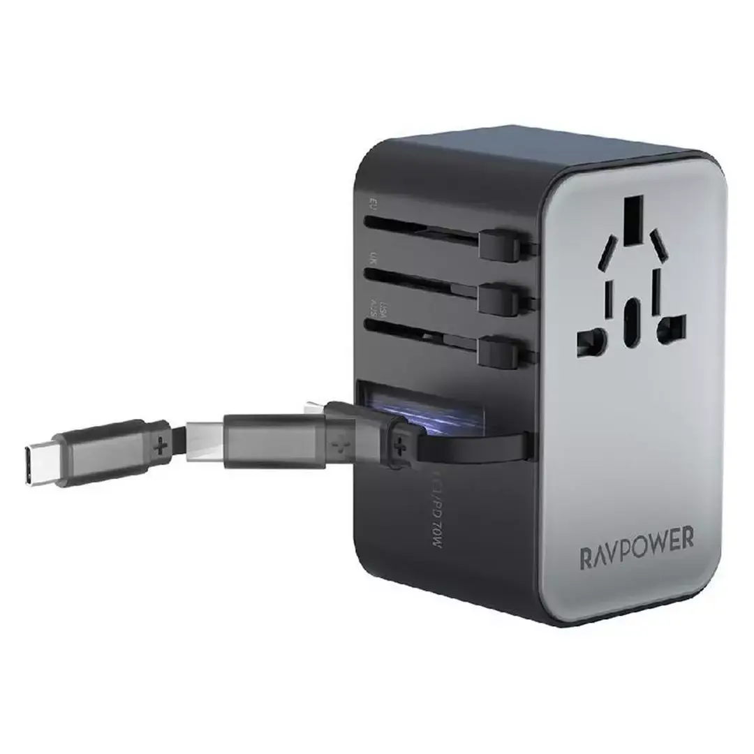 Ravpower GaN 70W Travel Charger with USB-C to USB-C Cable, RP-PC1061 – Black image 1